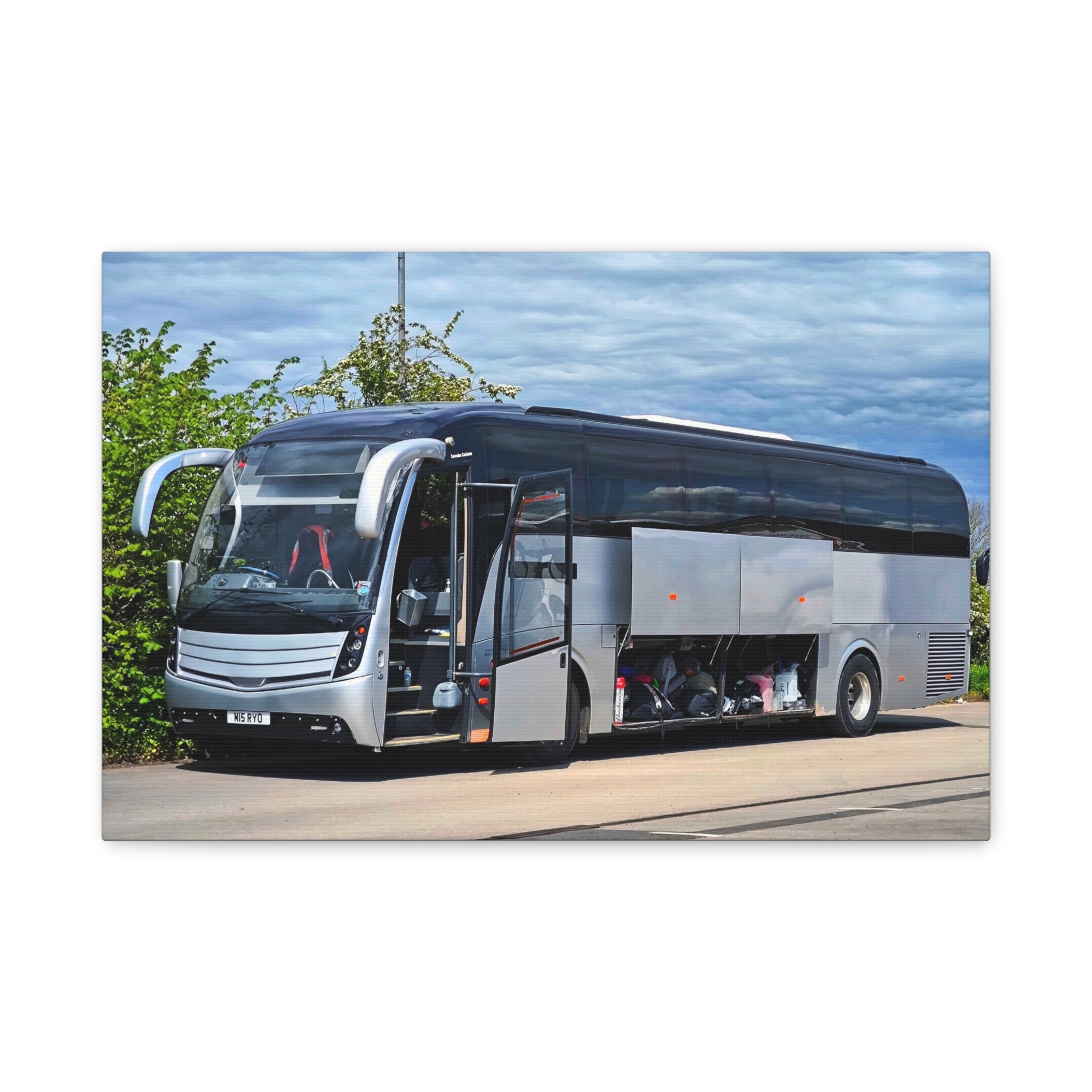 Tour Coach Canvas Print — Modern Luxury Bus Wall Art for Travel Enthusiasts