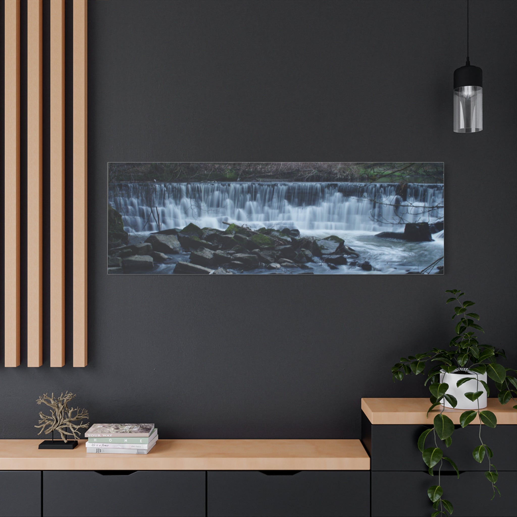 Waterfall Matte Canvas Print Serene River Landscape Stretched Wall Art