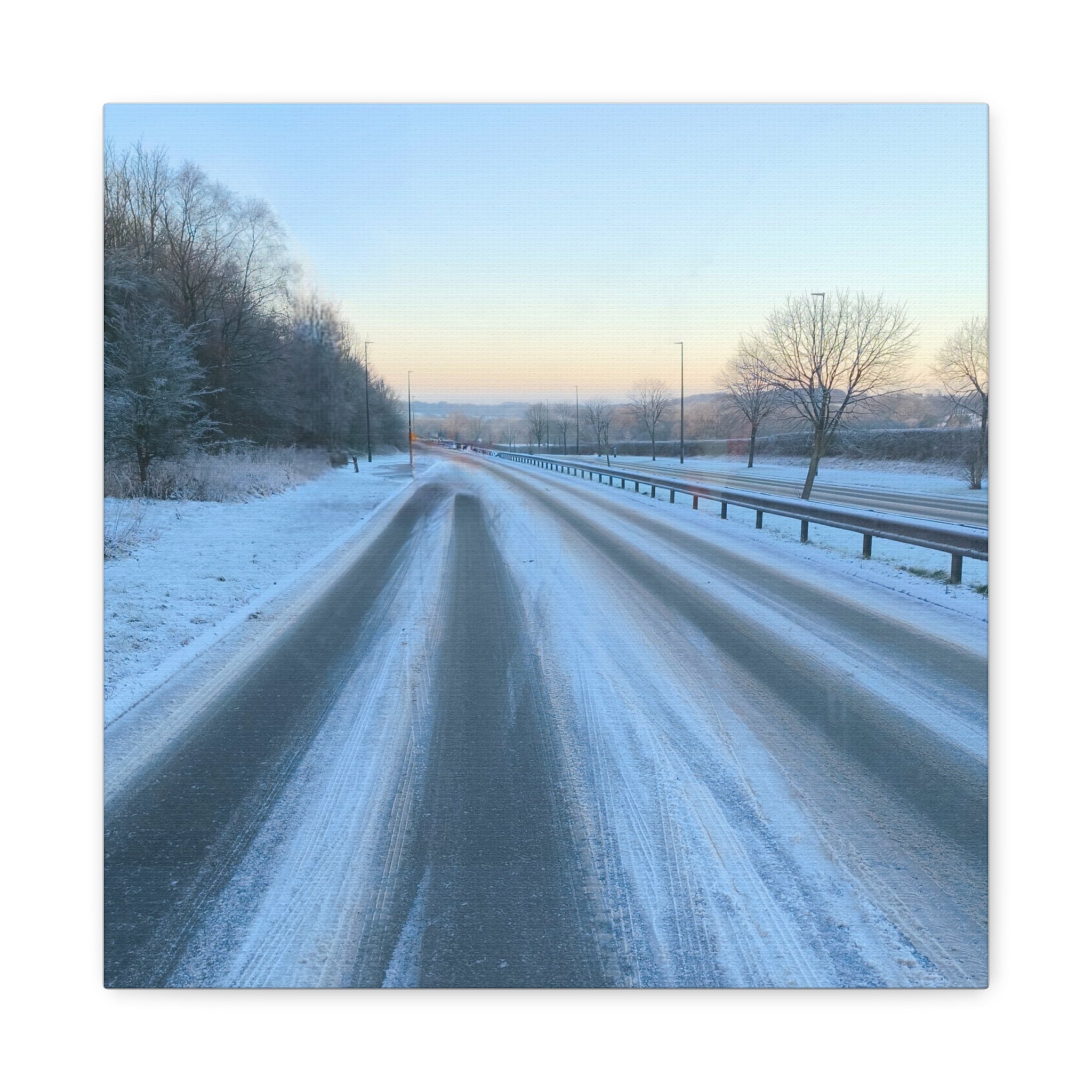 Winter Road Canvas Print Snowy Sunrise Stretched Matte Wall Art