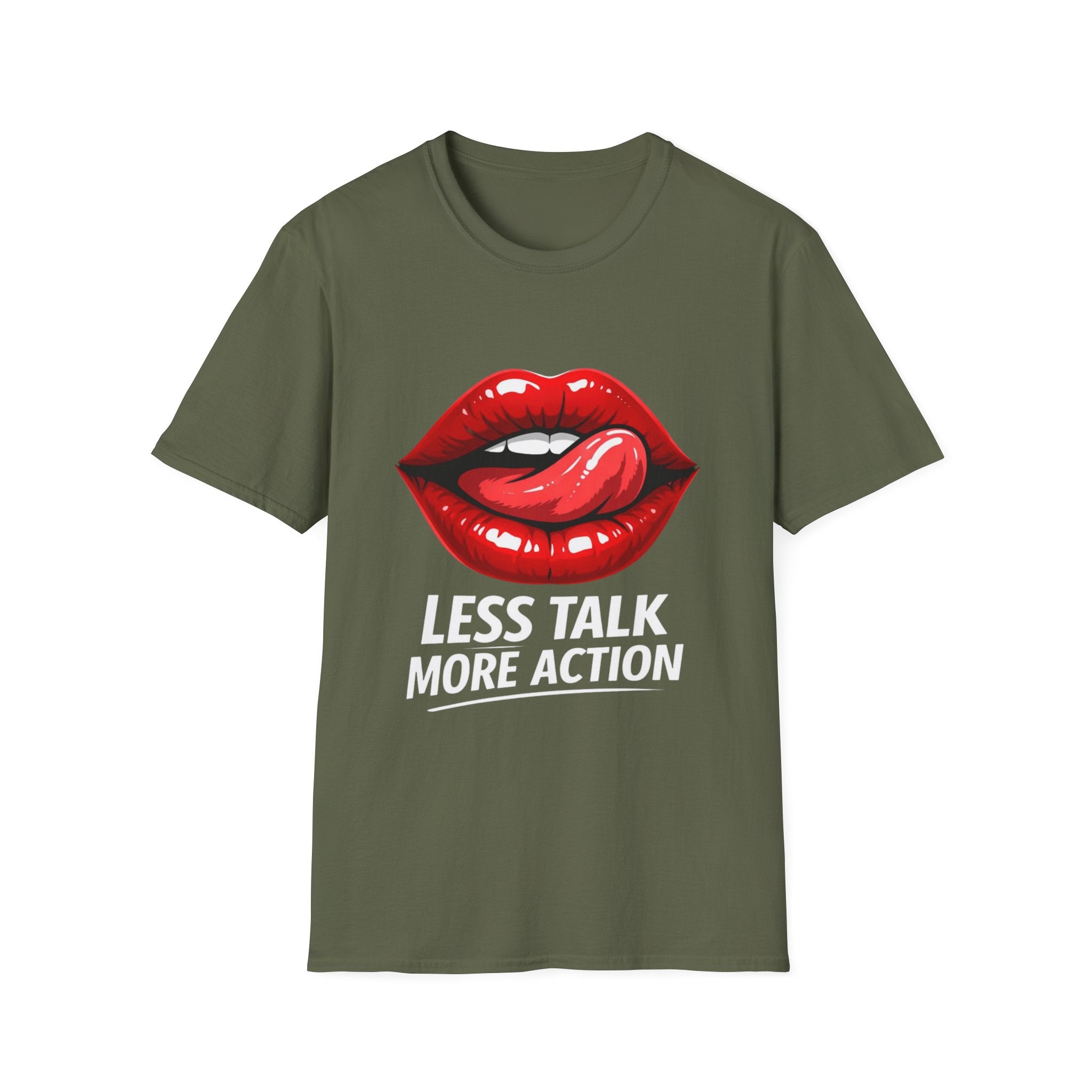 Graphic Tee  Red Lip Graphic "Less Talk More Action"