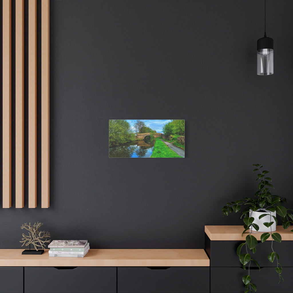 Countryside Canal Bridge Canvas Print Tranquil River Path Wall Art