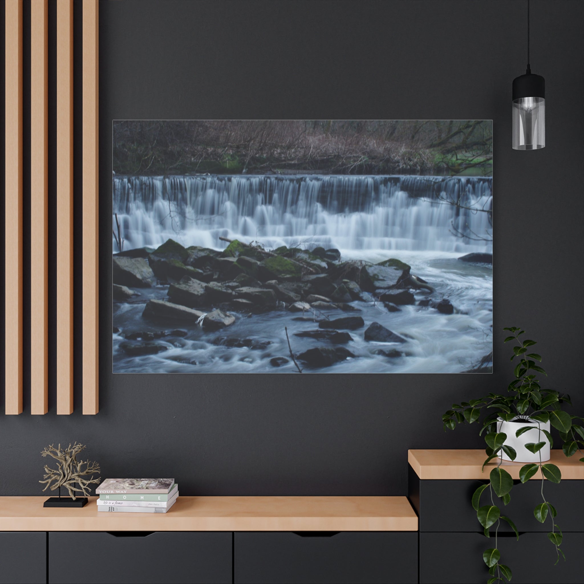 Waterfall Matte Canvas Print Serene River Landscape Stretched Wall Art