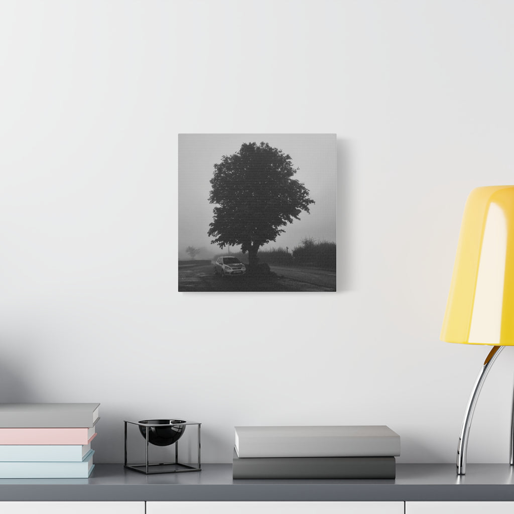 Black & White Foggy Tree Canvas Print — Moody Monochrome Wall Art