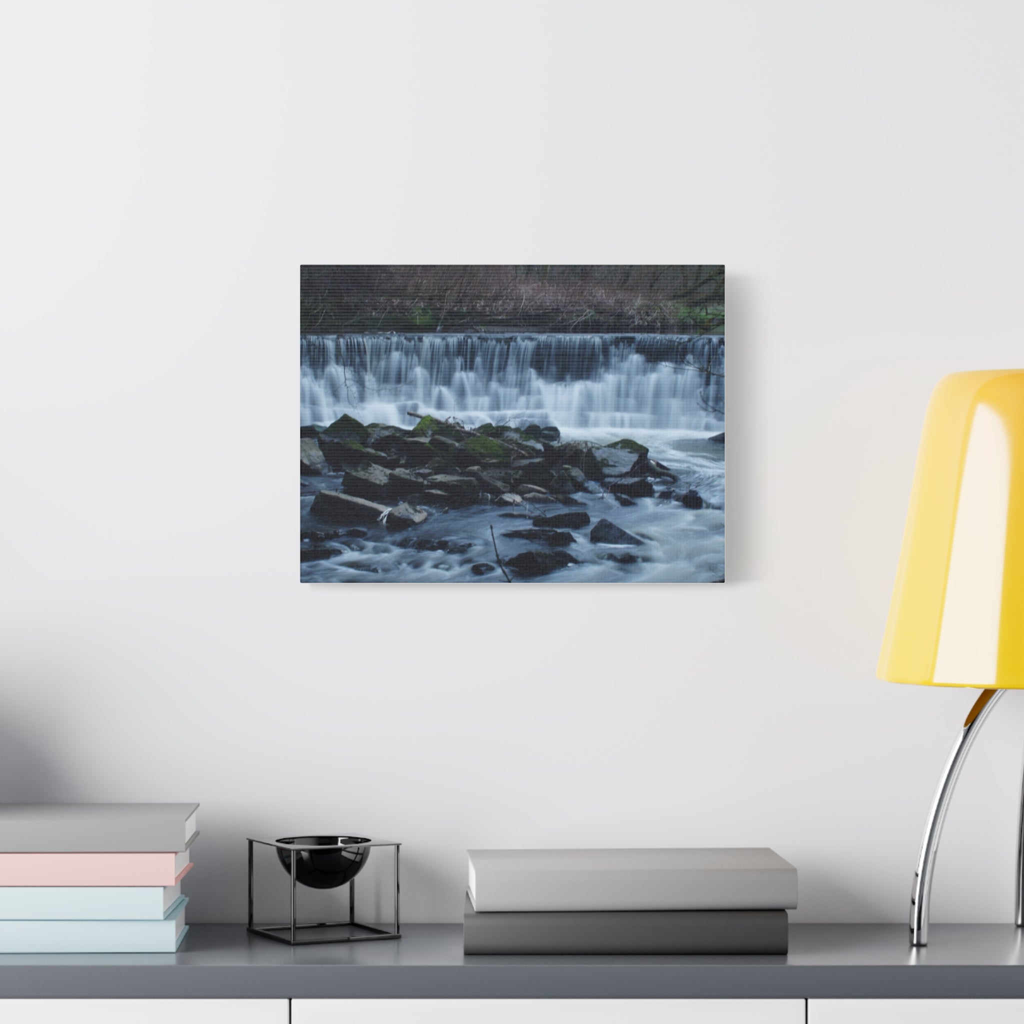 Waterfall Matte Canvas Print Serene River Landscape Stretched Wall Art