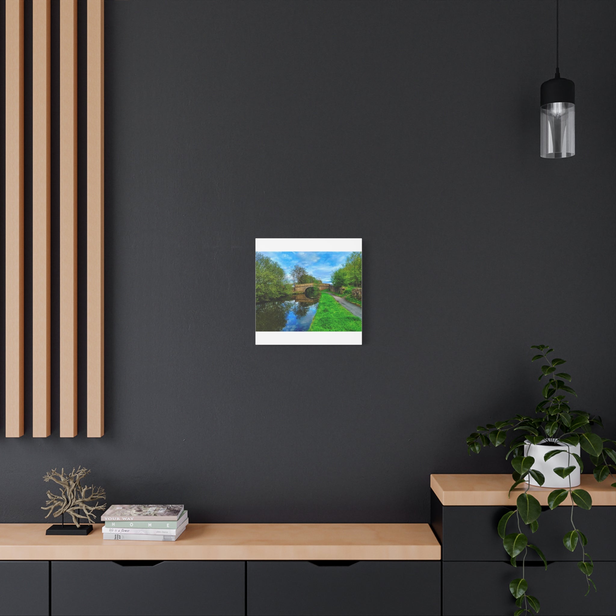 Countryside Canal Bridge Canvas Print Tranquil River Path Wall Art