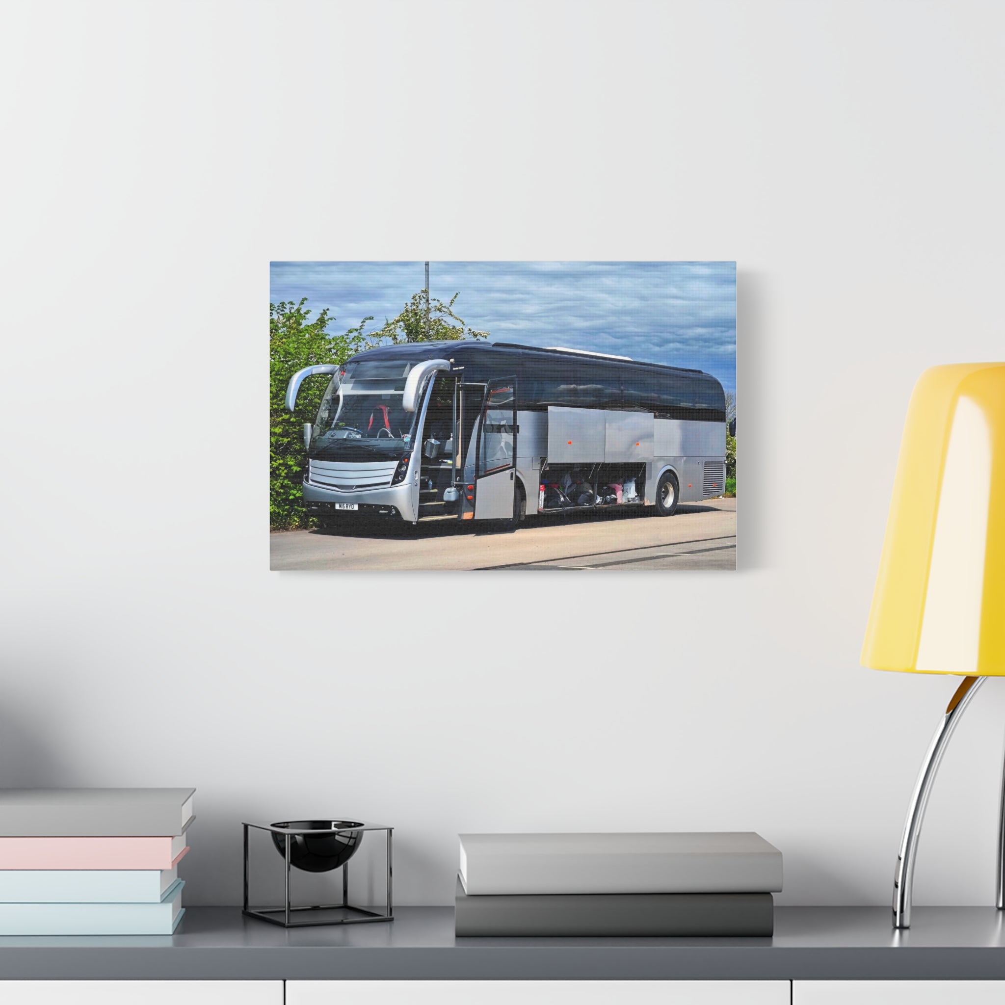 Tour Coach Canvas Print — Modern Luxury Bus Wall Art for Travel Enthusiasts