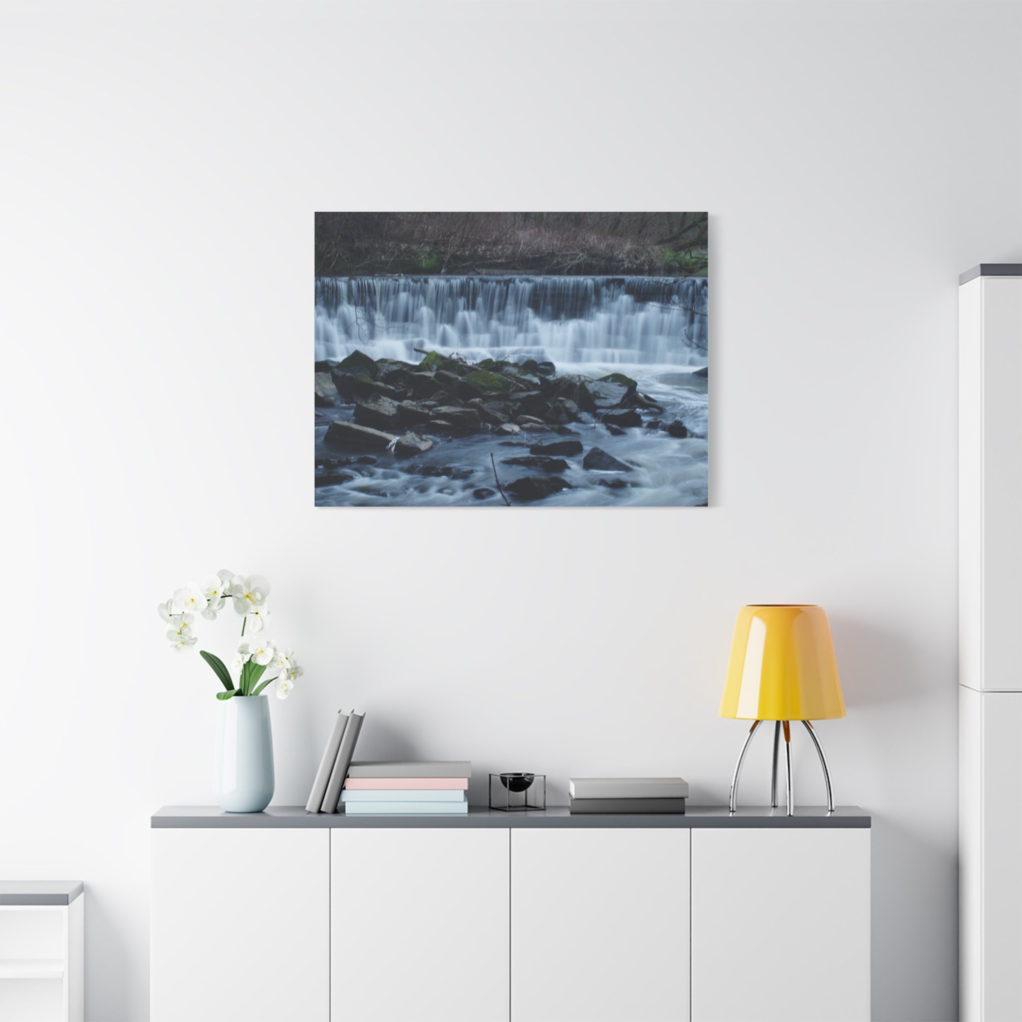 Waterfall Matte Canvas Print Serene River Landscape Stretched Wall Art