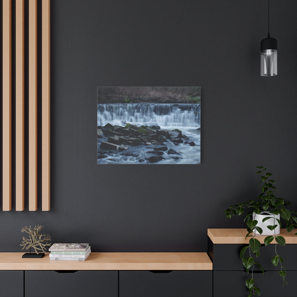 Waterfall Matte Canvas Print Serene River Landscape Stretched Wall Art