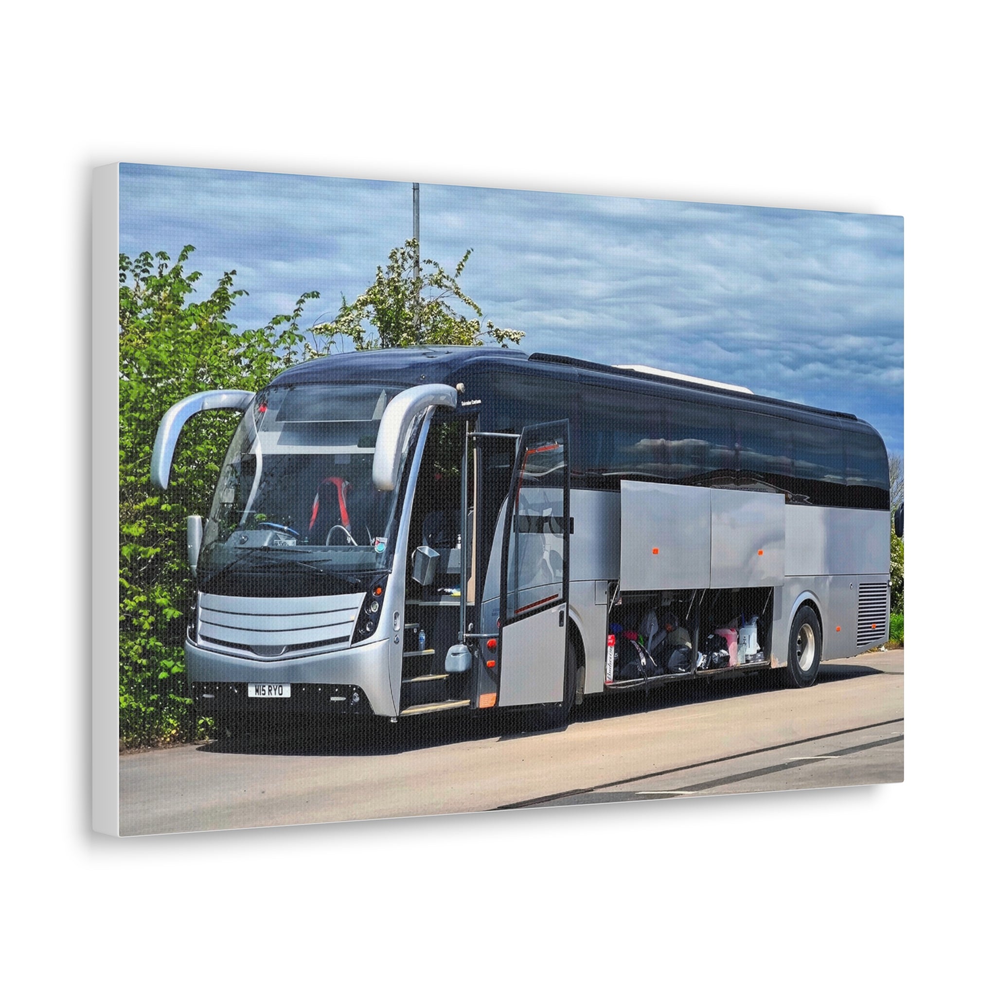 Tour Coach Canvas Print — Modern Luxury Bus Wall Art for Travel Enthusiasts