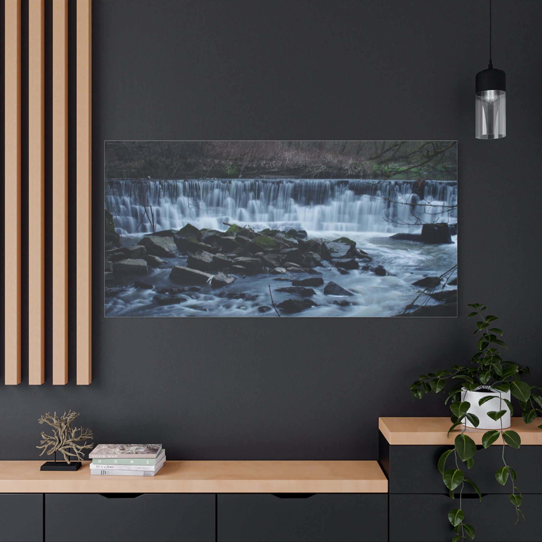 Waterfall Matte Canvas Print Serene River Landscape Stretched Wall Art
