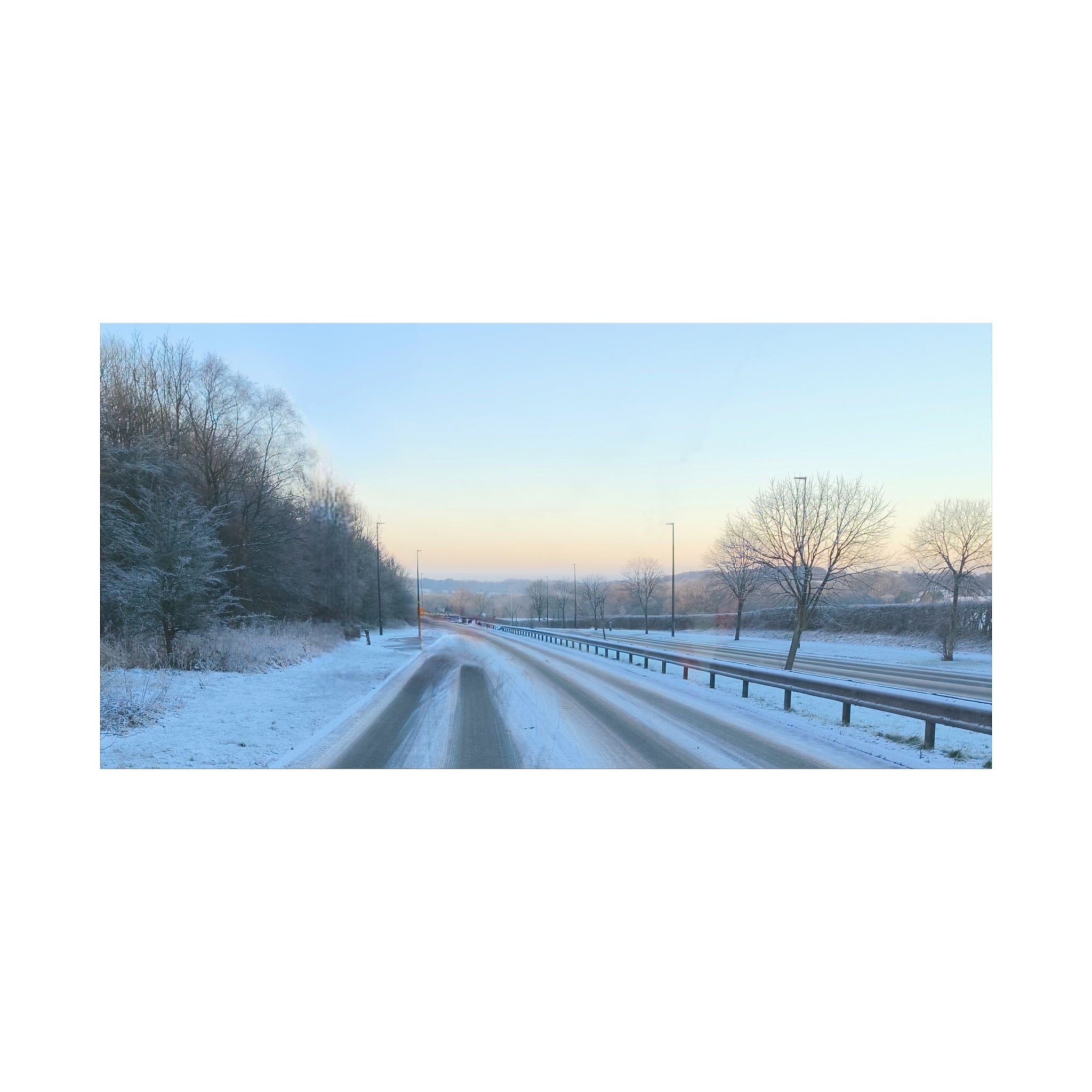 Winter Road Canvas Print Snowy Sunrise Stretched Matte Wall Art