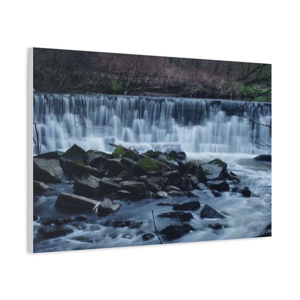 Waterfall Matte Canvas Print Serene River Landscape Stretched Wall Art