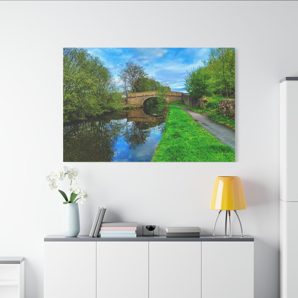 Countryside Canal Bridge Canvas Print Tranquil River Path Wall Art