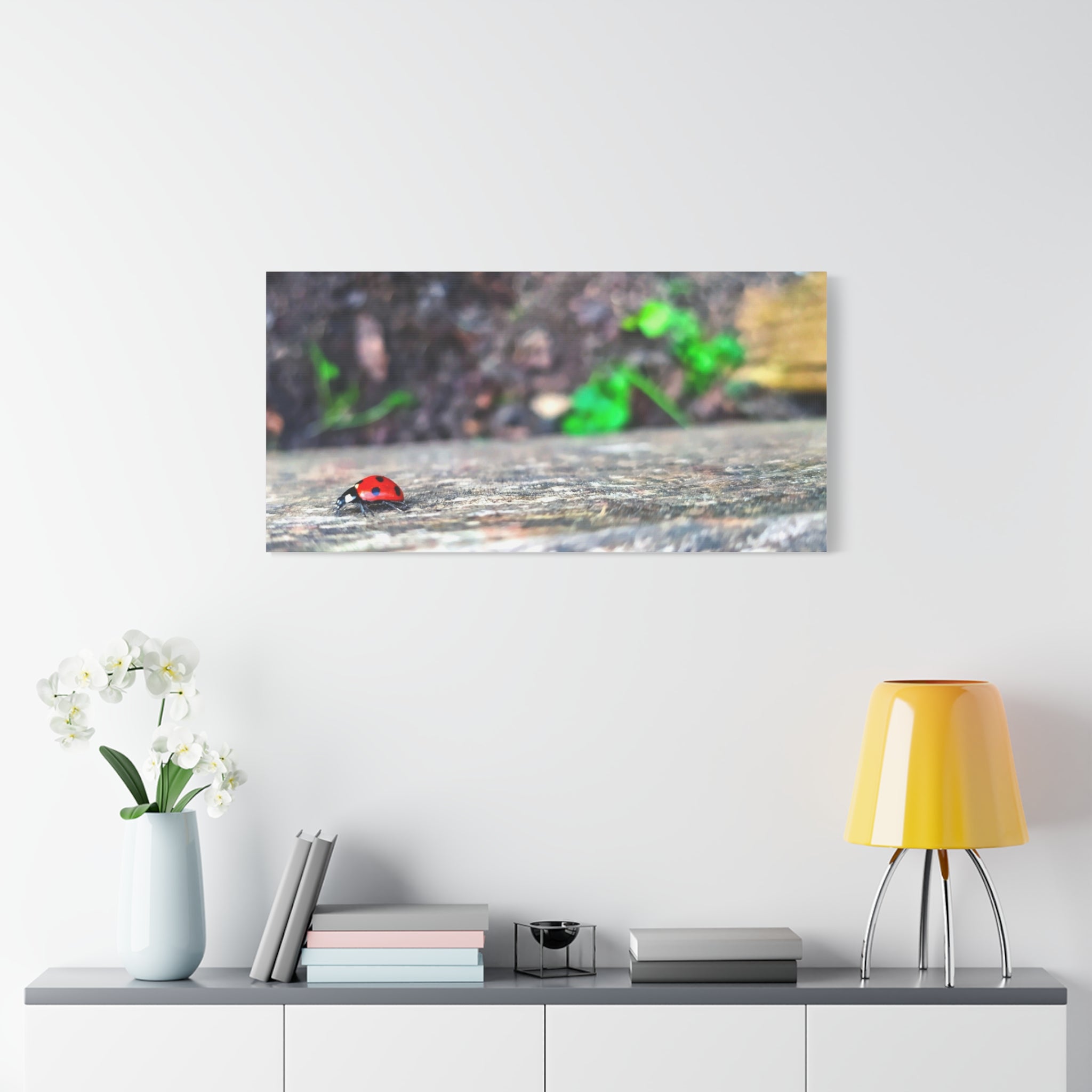 Ladybug on Weathered Wood Canvas Wall Art — Nature Macro Photography Print