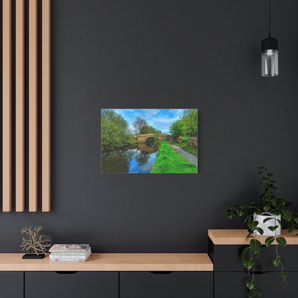Countryside Canal Bridge Canvas Print Tranquil River Path Wall Art