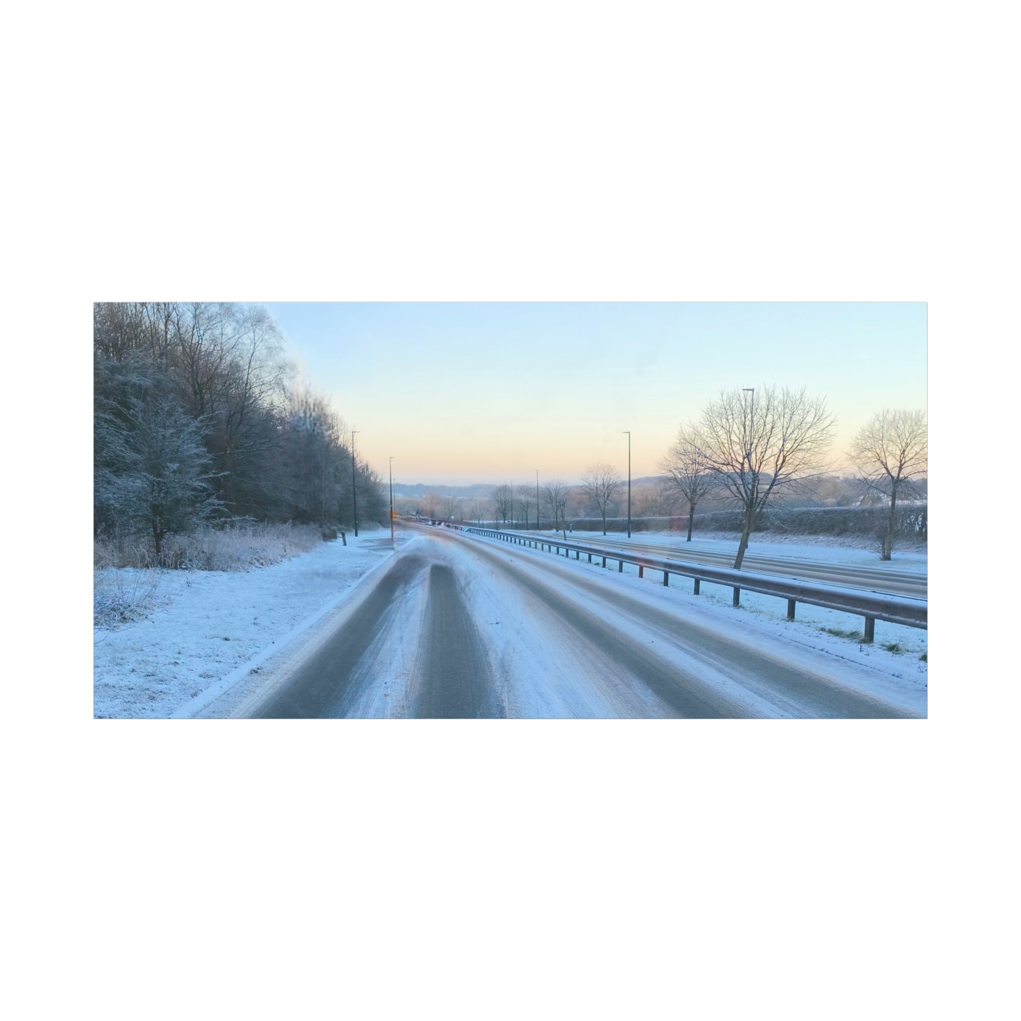 Winter Road Canvas Print Snowy Sunrise Stretched Matte Wall Art
