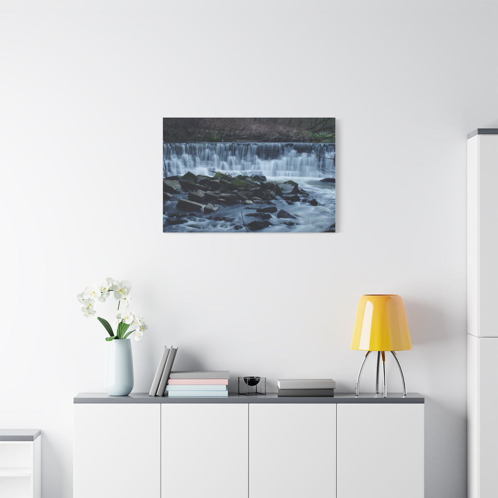 Waterfall Matte Canvas Print Serene River Landscape Stretched Wall Art