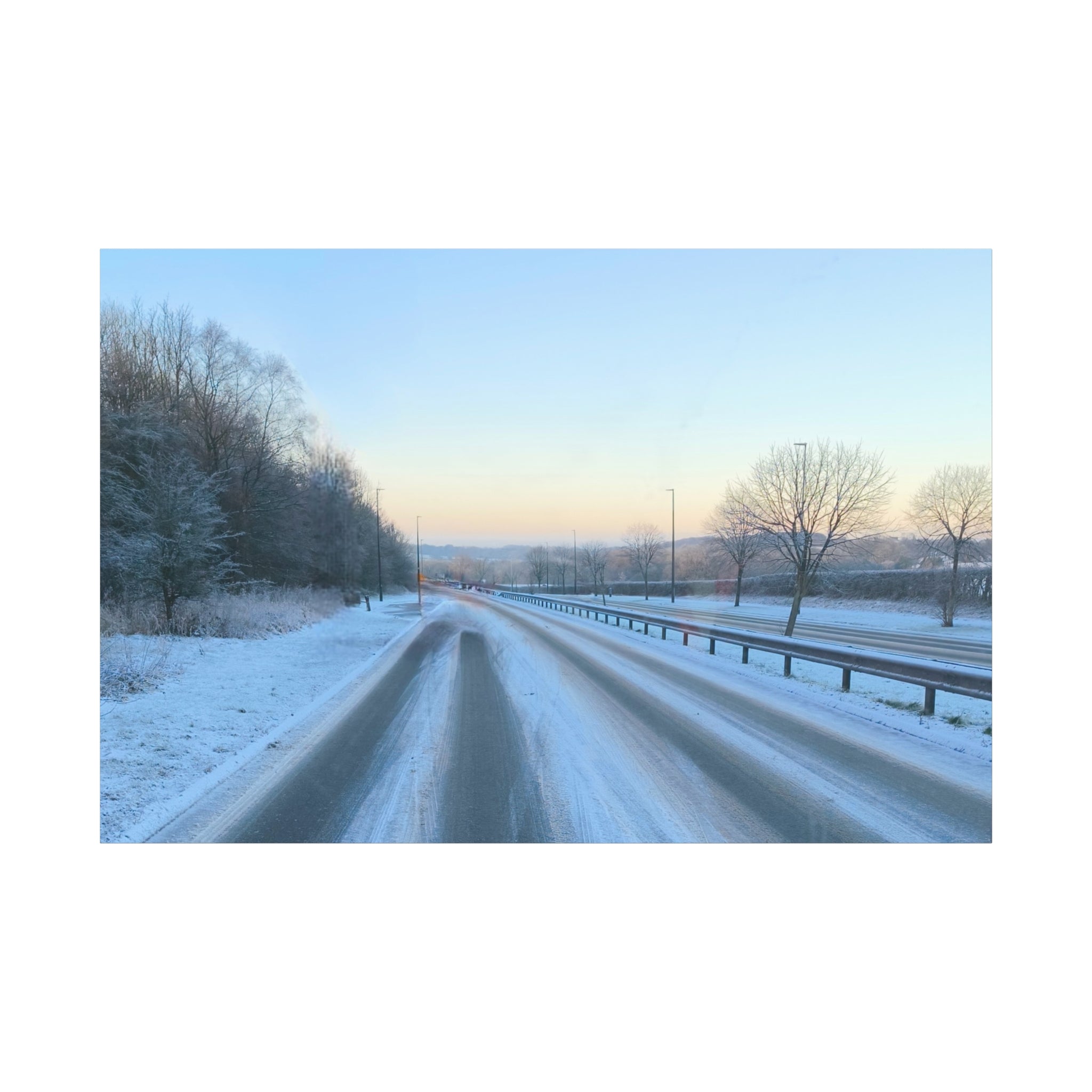 Winter Road Canvas Print Snowy Sunrise Stretched Matte Wall Art