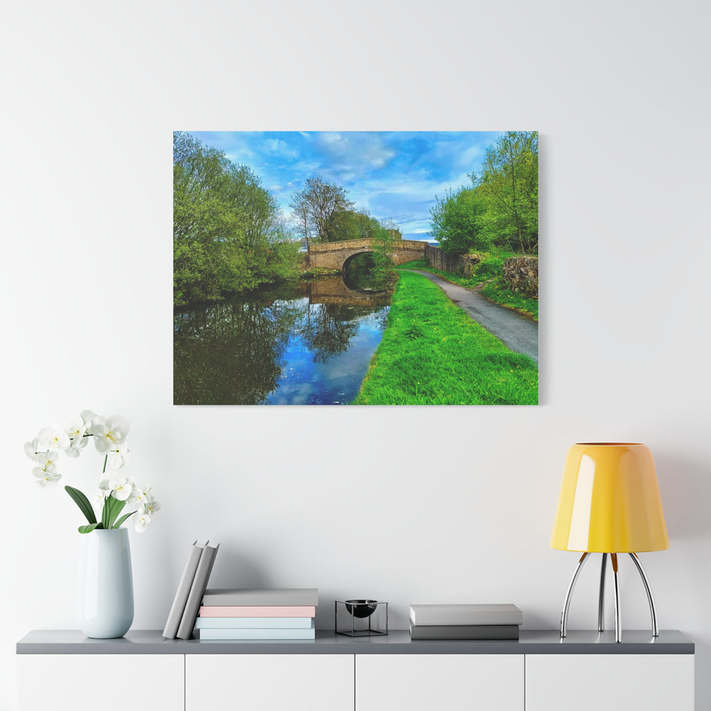 Countryside Canal Bridge Canvas Print Tranquil River Path Wall Art