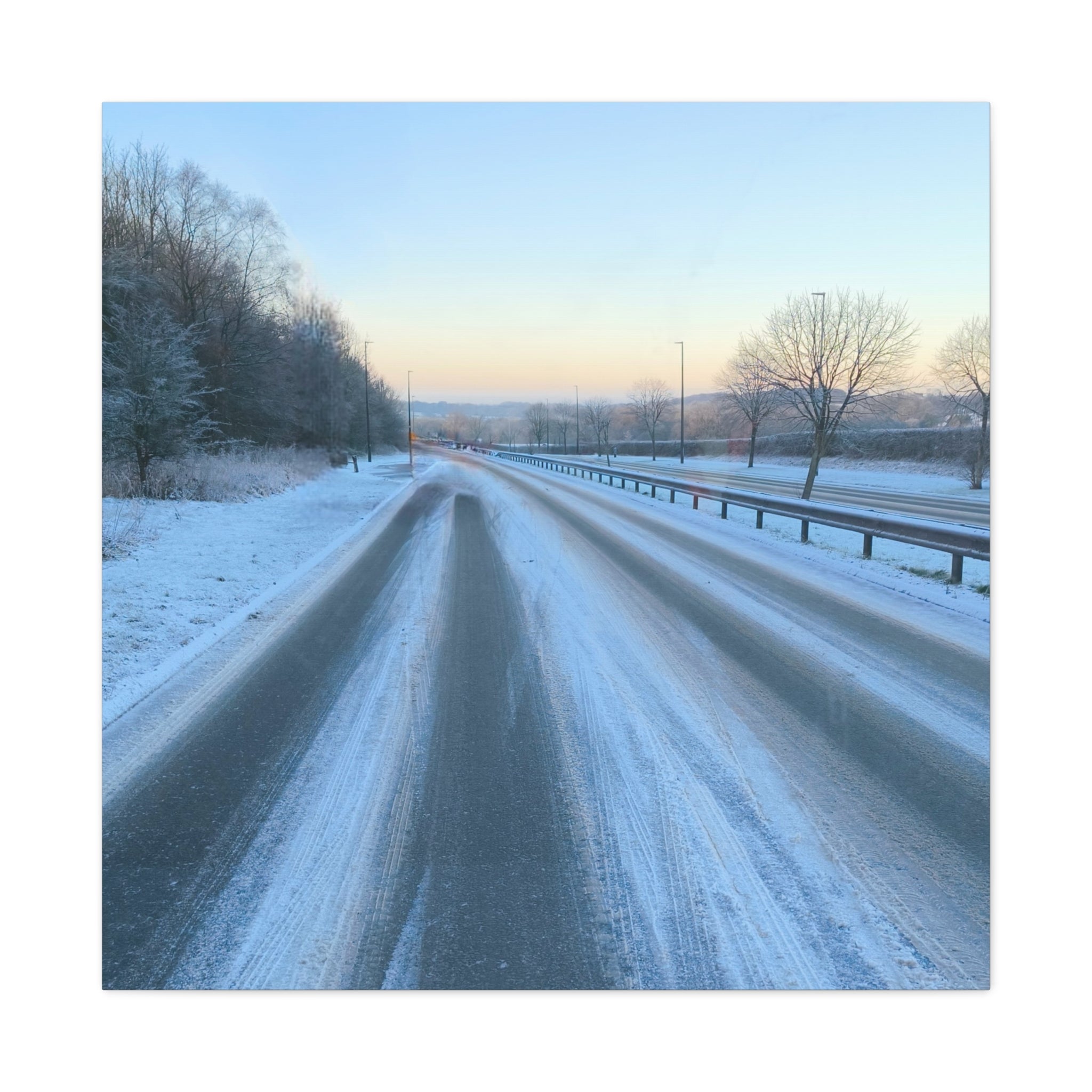 Winter Road Canvas Print Snowy Sunrise Stretched Matte Wall Art