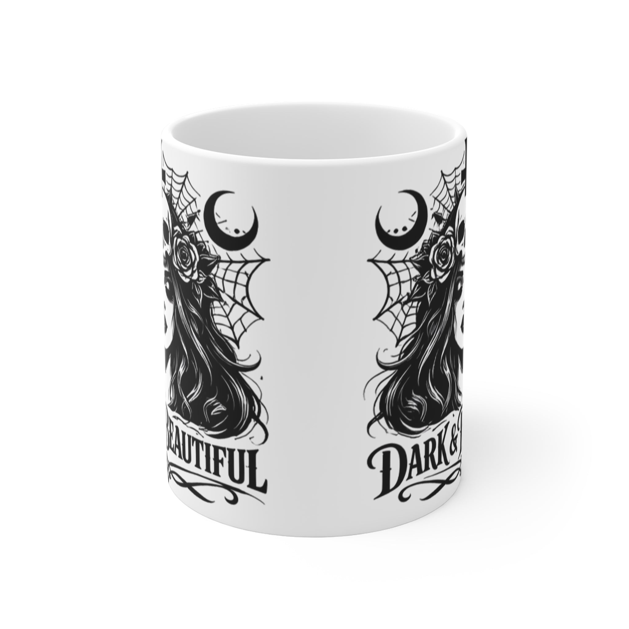 Dark & Beautiful Gothic Skull Woman Coffee Mug Halloween Witchy Moon Design