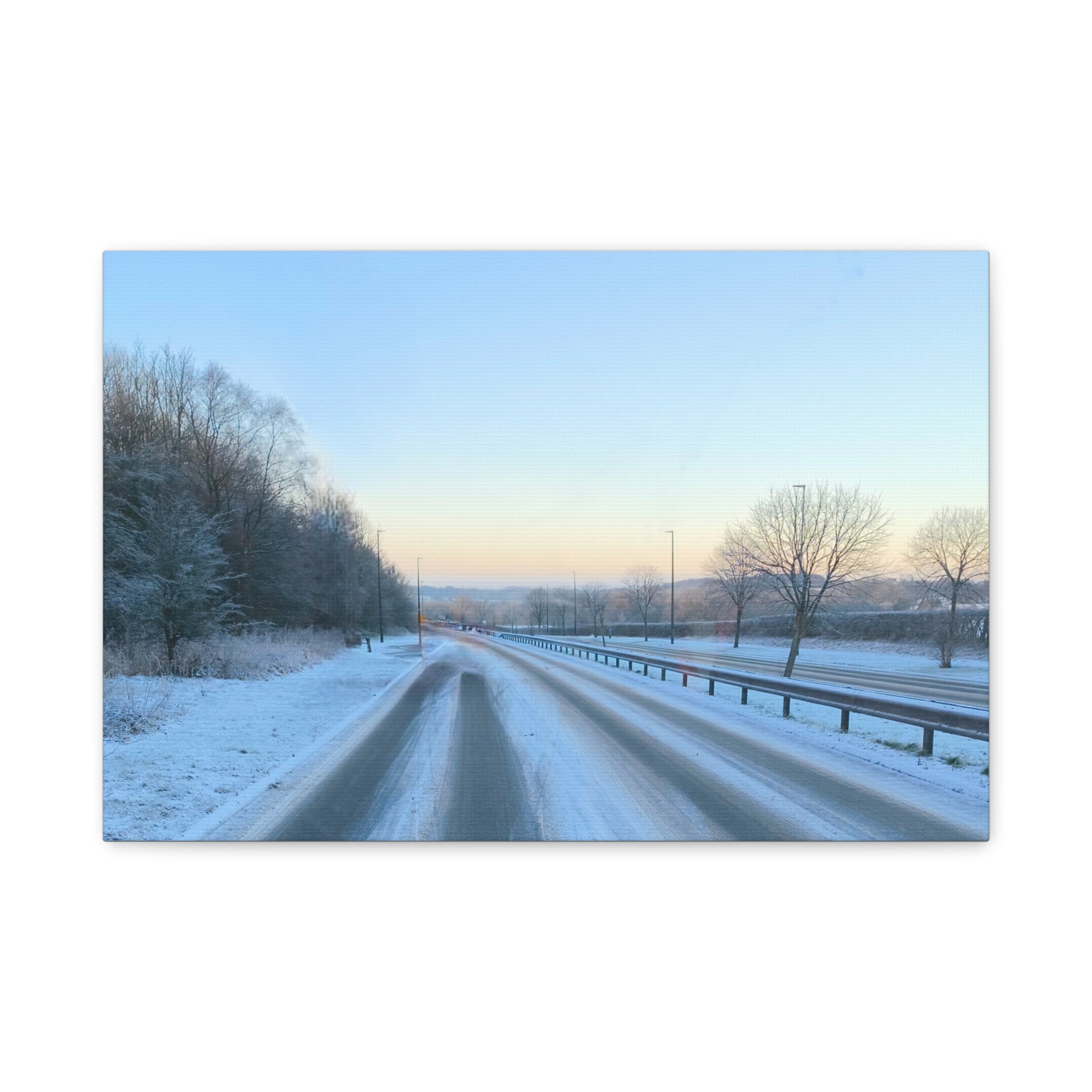 Winter Road Canvas Print Snowy Sunrise Stretched Matte Wall Art