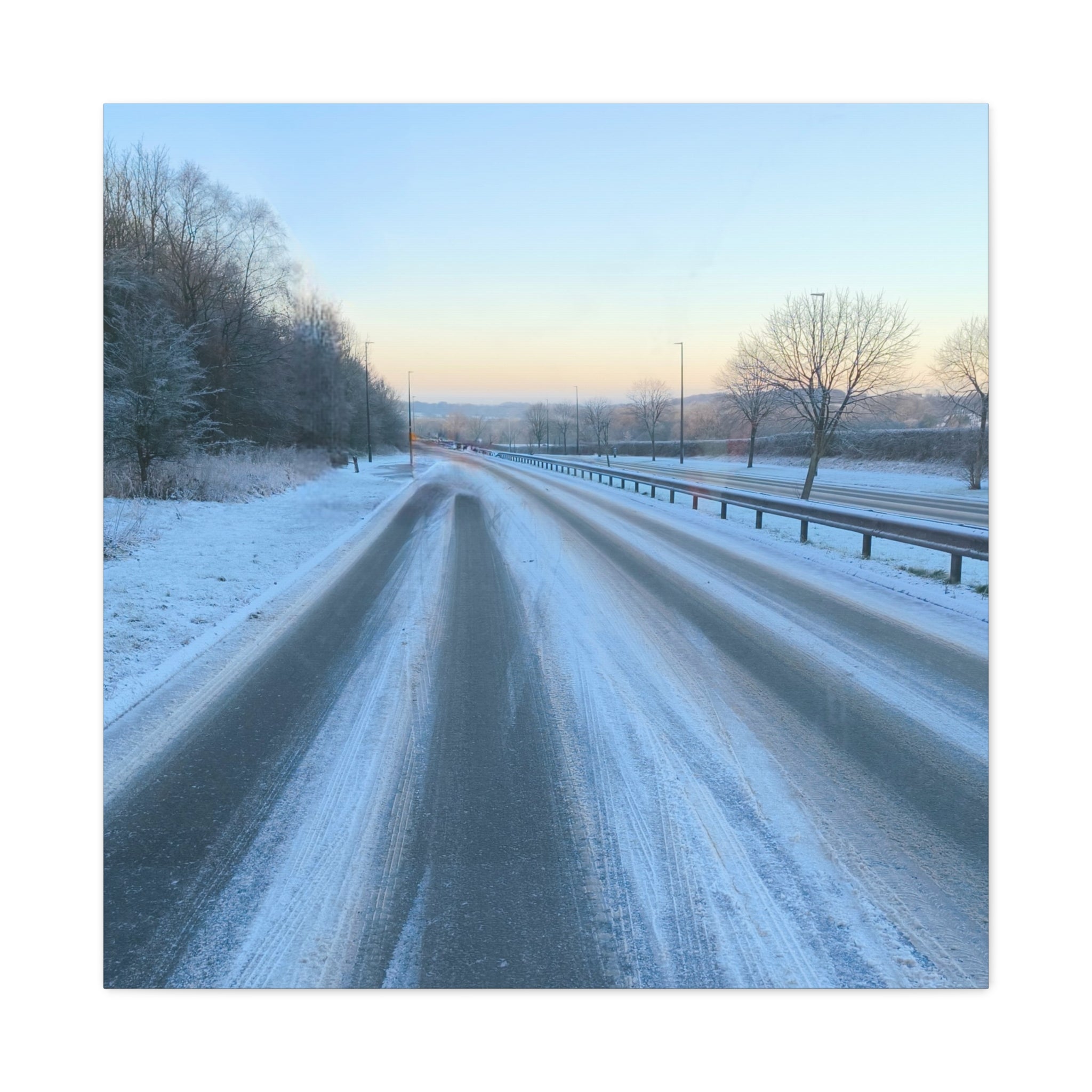 Winter Road Canvas Print Snowy Sunrise Stretched Matte Wall Art