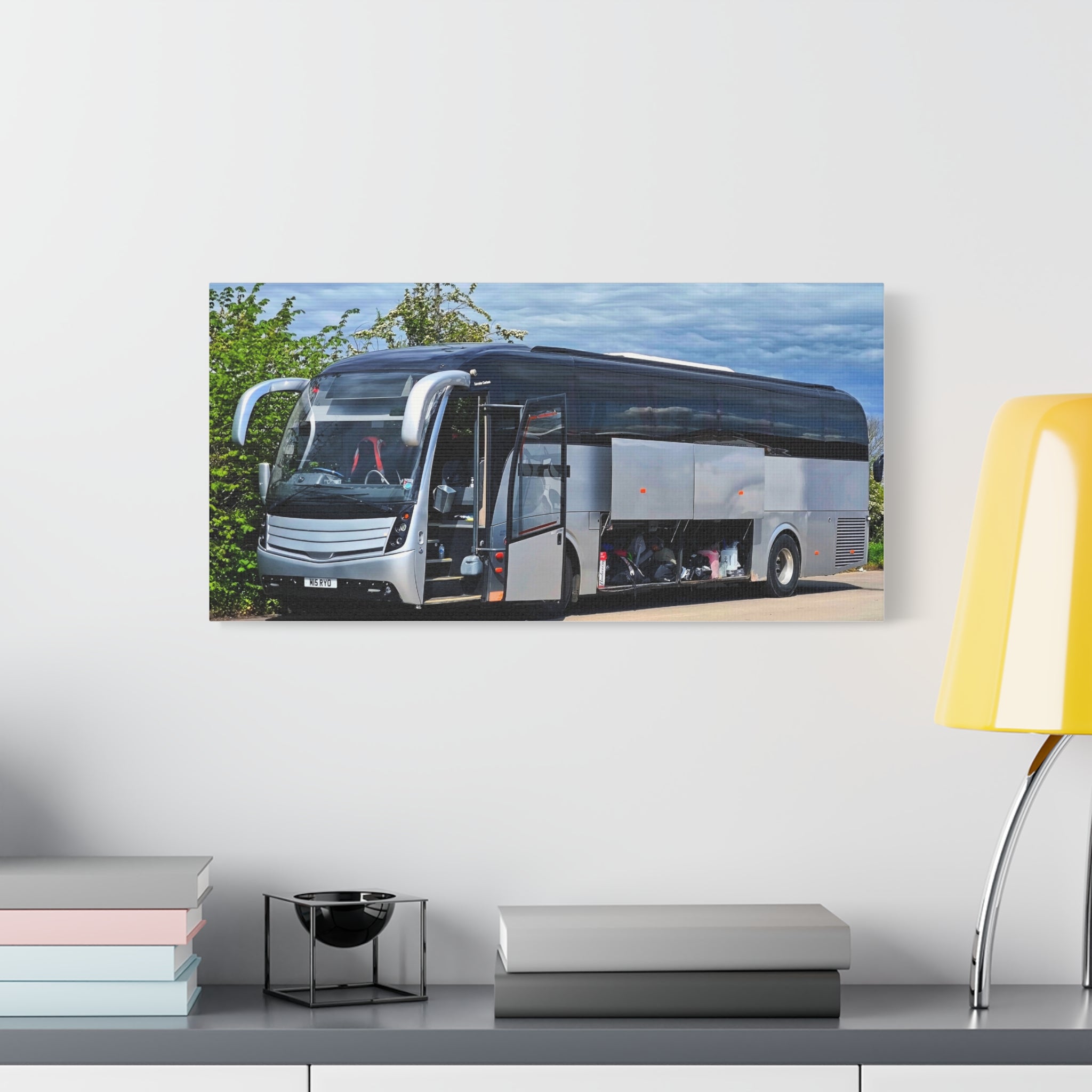Tour Coach Canvas Print — Modern Luxury Bus Wall Art for Travel Enthusiasts