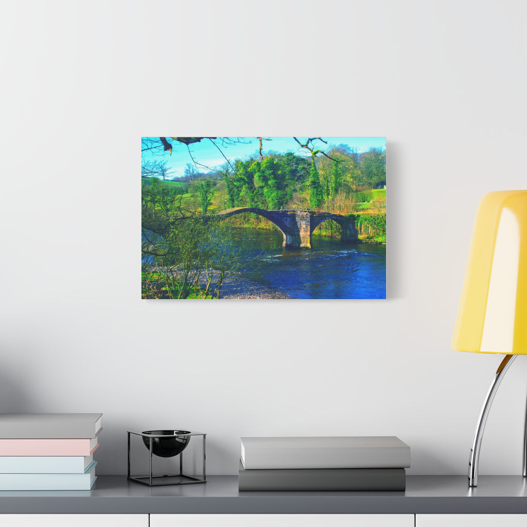 Scenic Stone Bridge Canvas Wall Art — River Landscape Print
