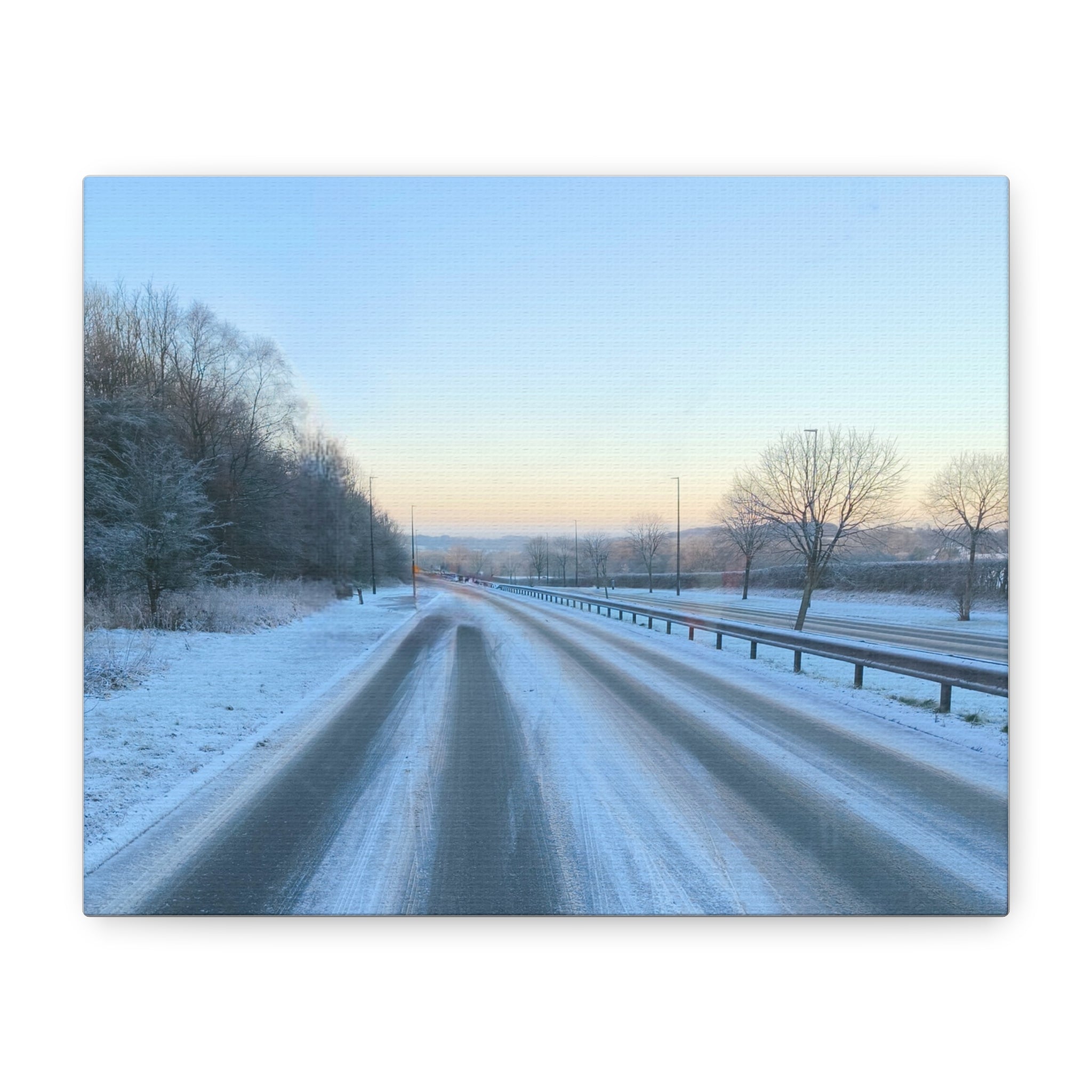 Winter Road Canvas Print Snowy Sunrise Stretched Matte Wall Art