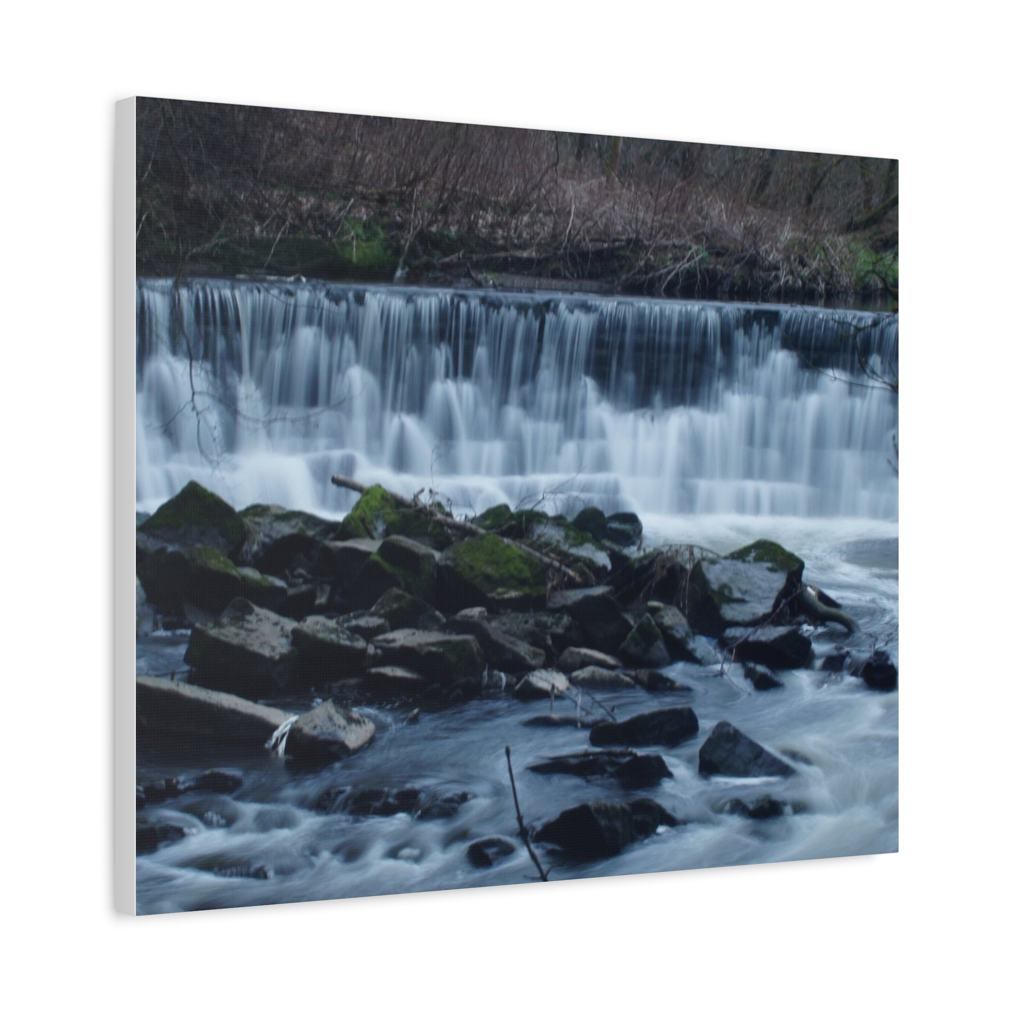 Waterfall Matte Canvas Print Serene River Landscape Stretched Wall Art