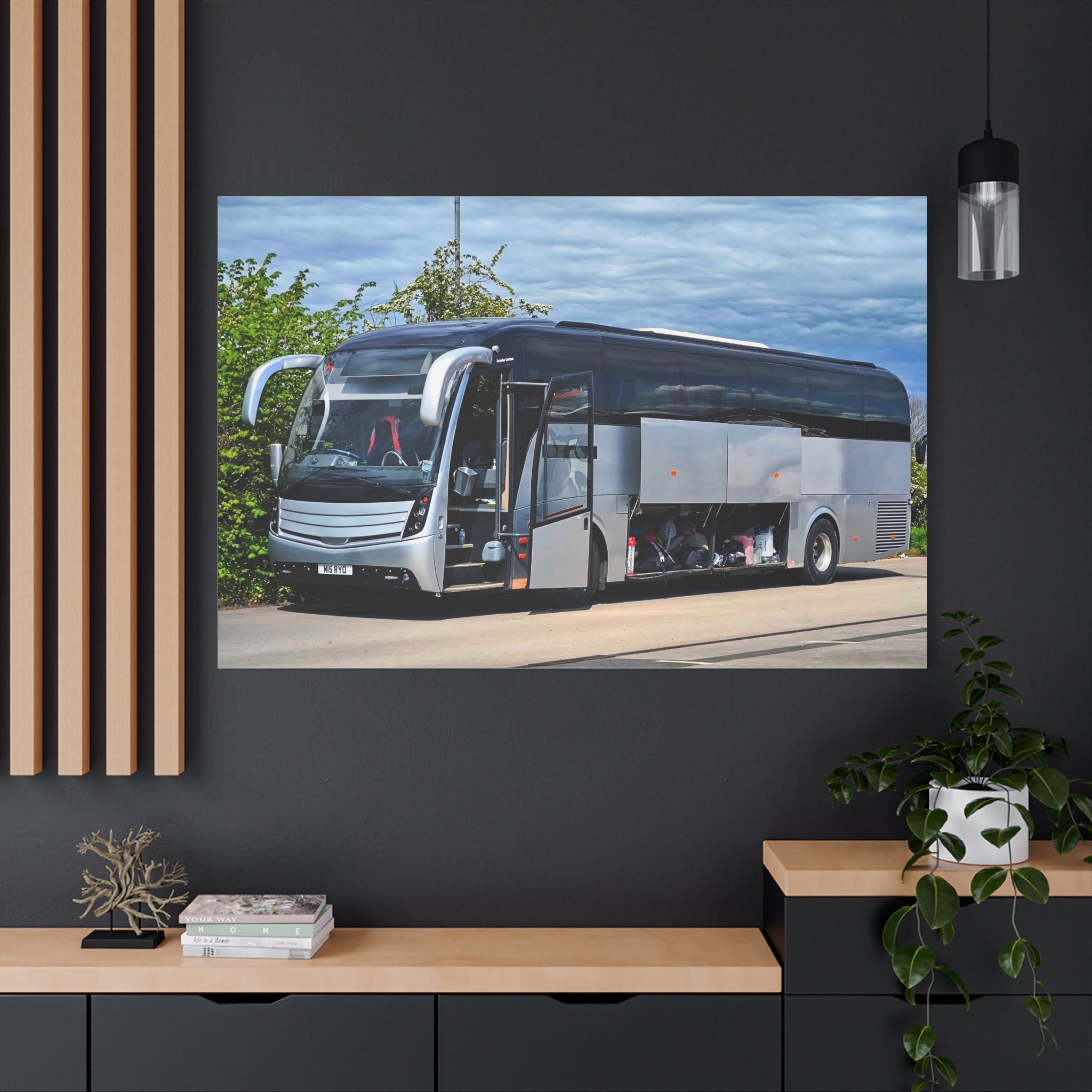 Tour Coach Canvas Print — Modern Luxury Bus Wall Art for Travel Enthusiasts