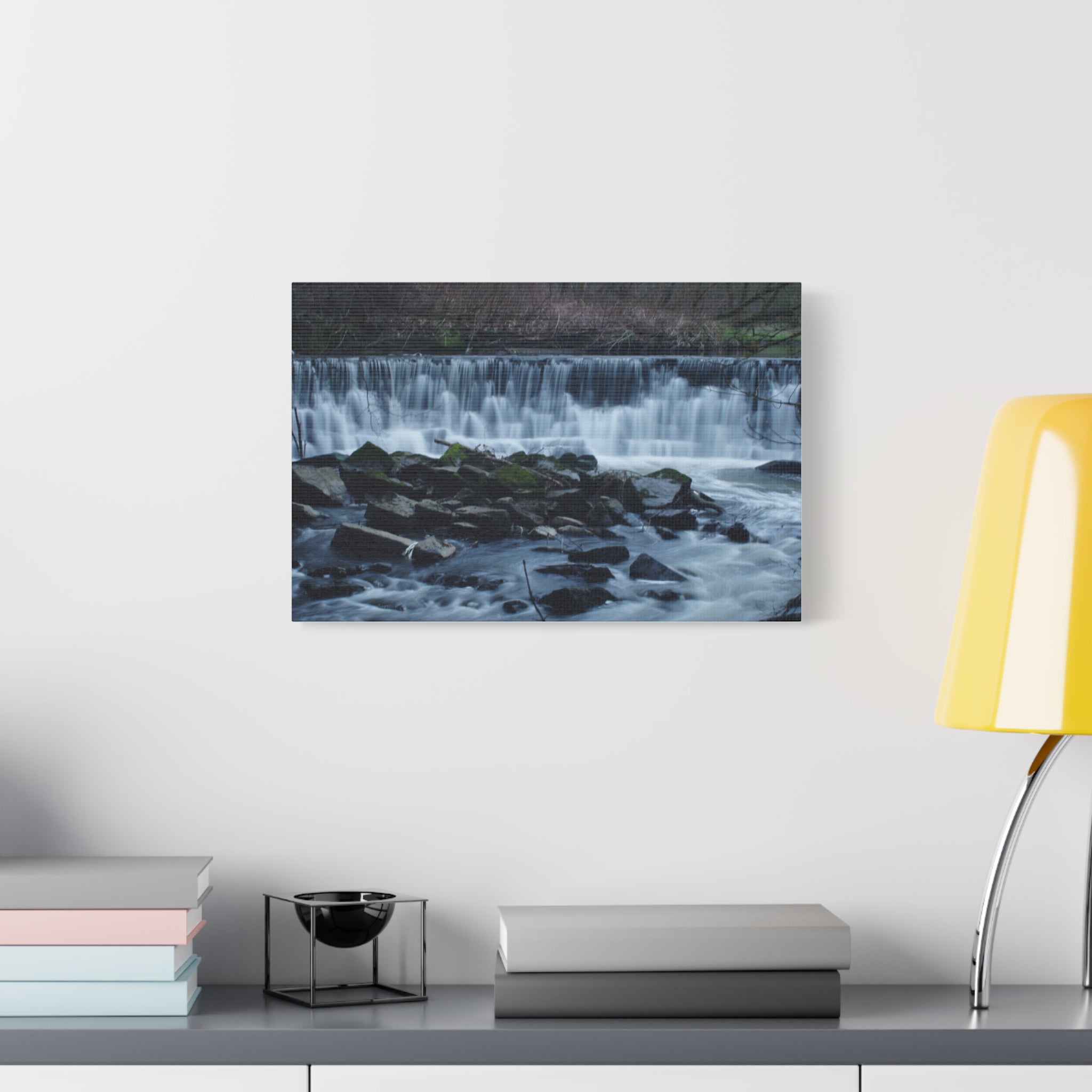 Waterfall Matte Canvas Print Serene River Landscape Stretched Wall Art