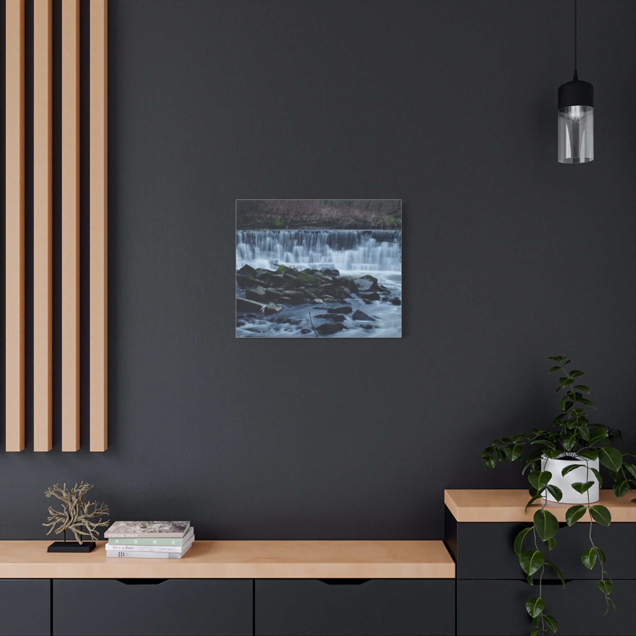 Waterfall Matte Canvas Print Serene River Landscape Stretched Wall Art