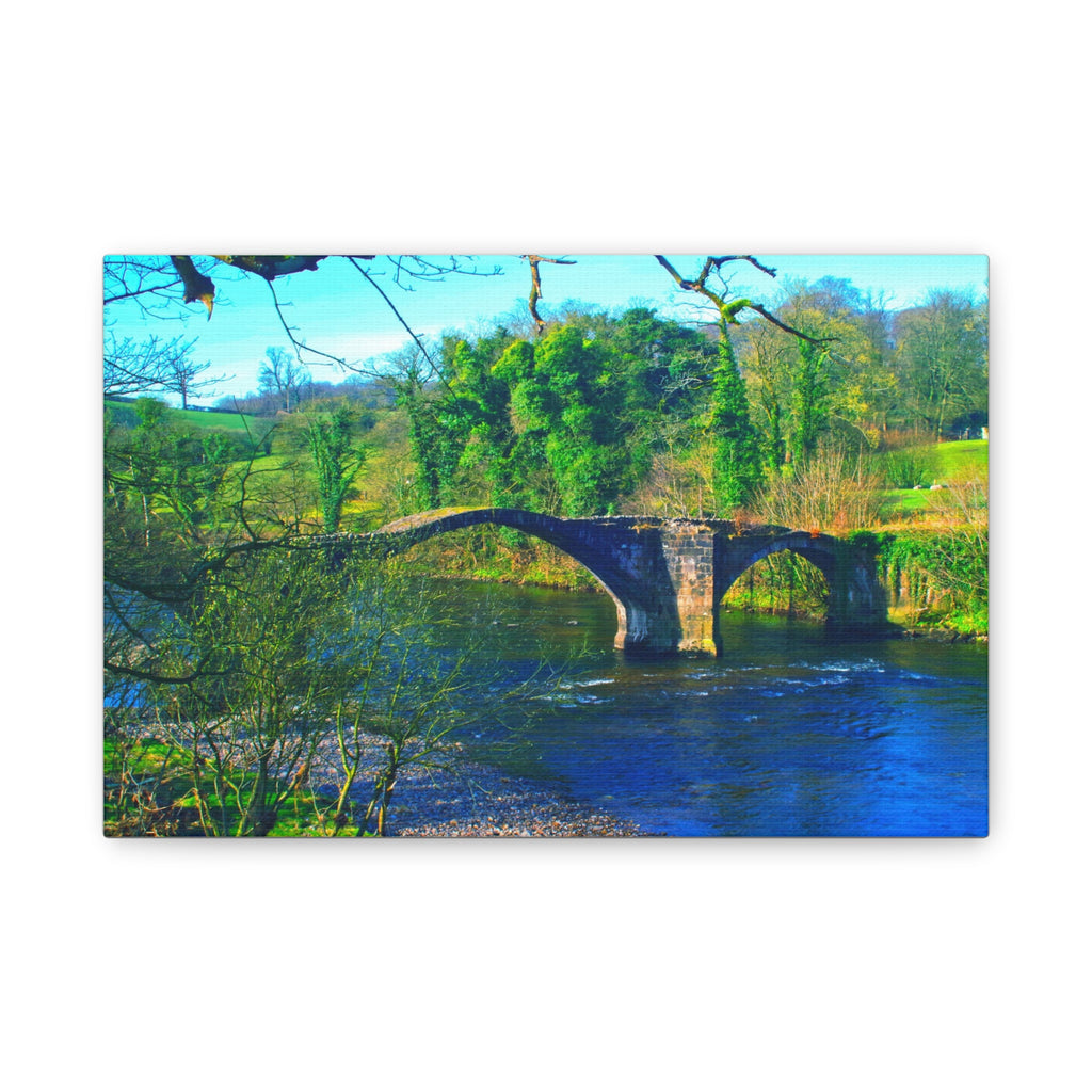 Scenic Stone Bridge Canvas Wall Art — River Landscape Print