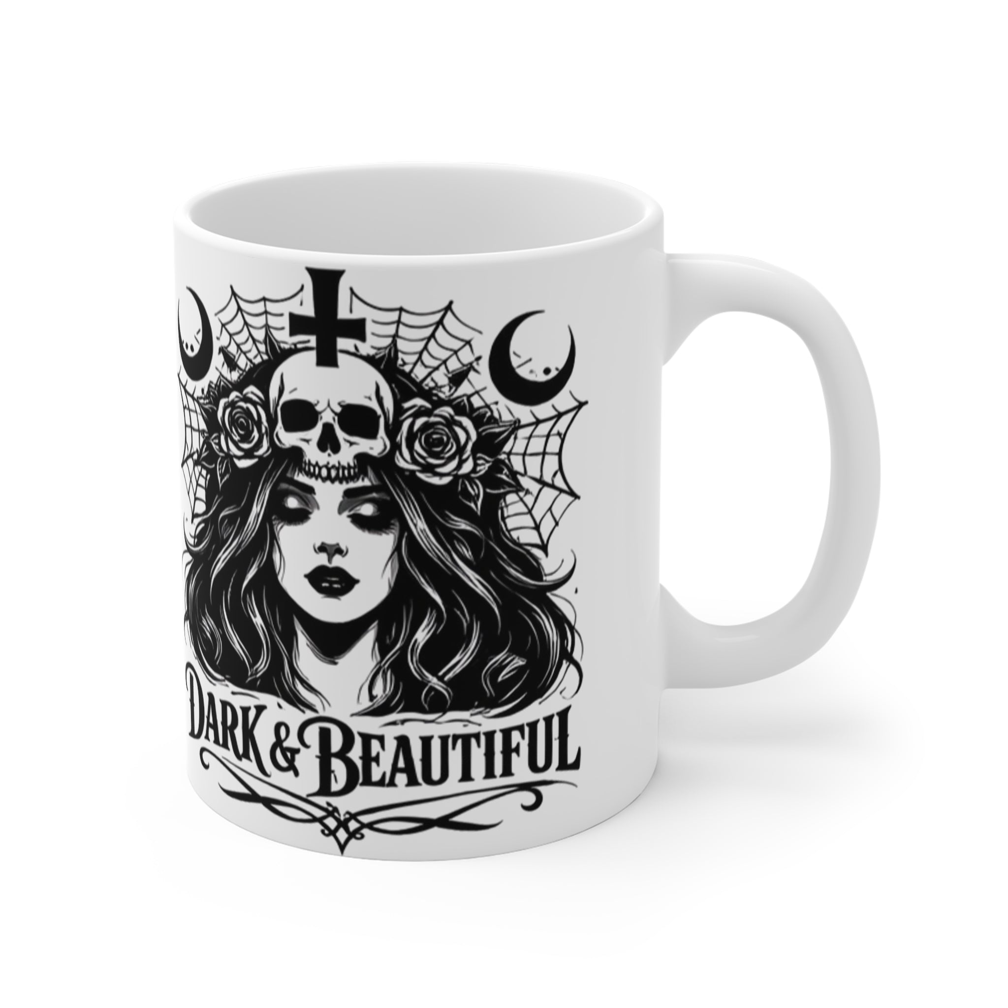 Dark & Beautiful Gothic Skull Woman Coffee Mug Halloween Witchy Moon Design
